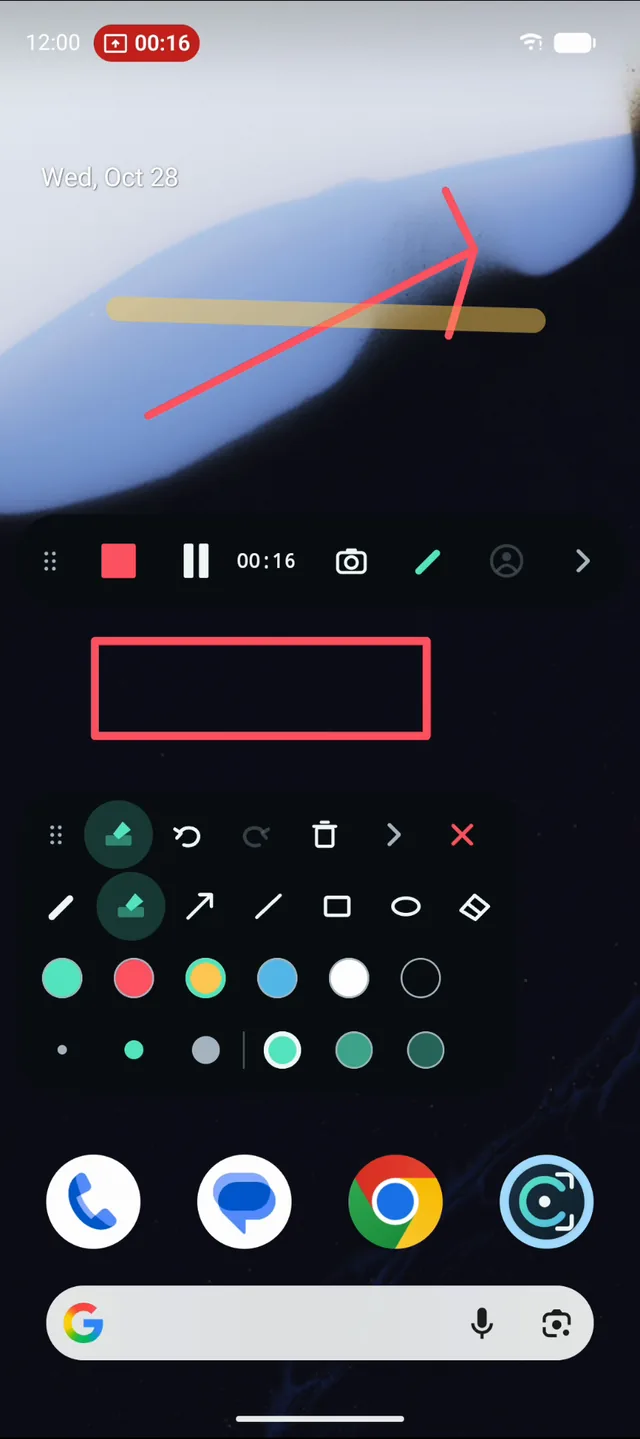 A frame decoded from the exported video showing the same arrow, rectangle and highlighter stroke