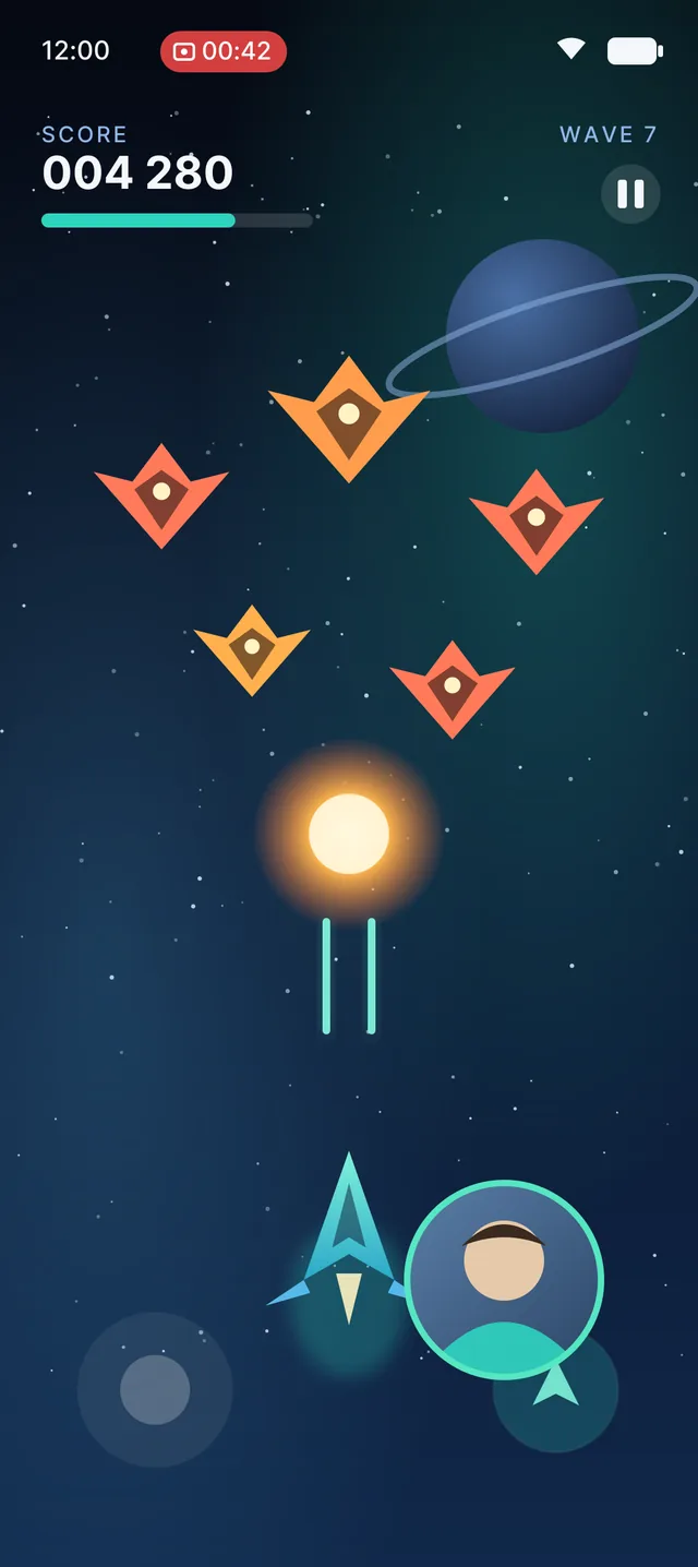 Illustration of a gameplay recording with a Facecam circle in the corner. The game and the person are original artwork.