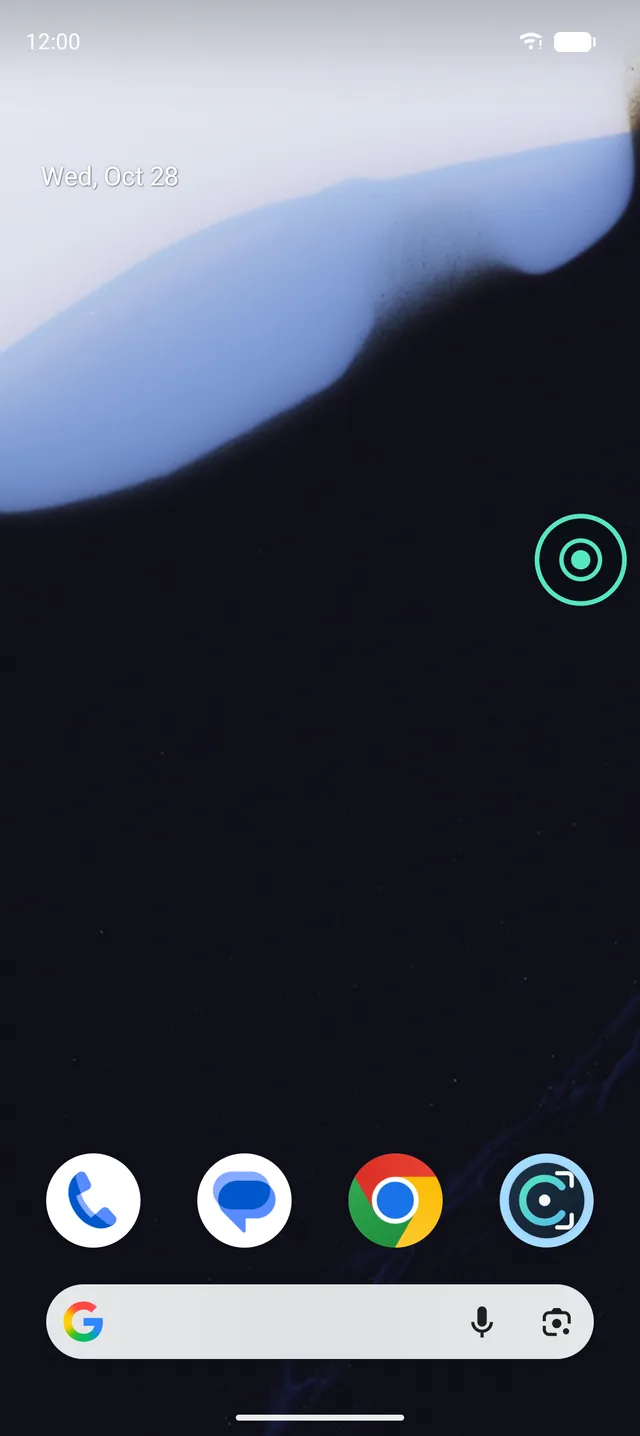 CaptureRec's floating bubble docked at the right edge of an Android home screen while recording